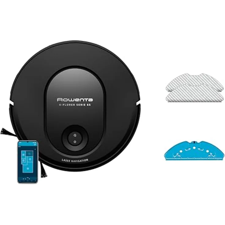 Rowenta Xplorer Serie 65 Nass-Trocken-Saugroboter, Lasernavigation, elektronischer Wischmopp, nur 7,8 cm Höhe, Schwarz