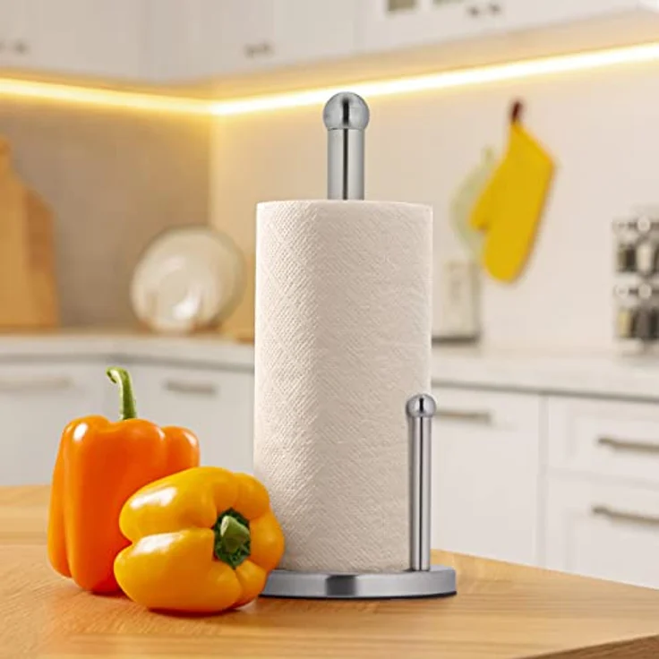 relaxdays Küchenrollenhalter aus Edelstahl, freistehender Küchenpapierständer mit Abrollstop, Silber – Bild 5