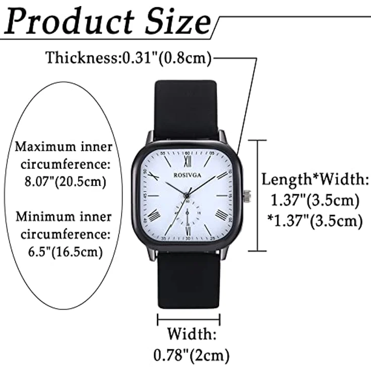 JewelryWe 3pcs Armbanduhr, Klassische Analog Quarz mit Römischen Ziffern, Lederarmband in Schwarz/Braun, Quadrat Zifferblatt, Wasserdicht bis 10M – Bild 5