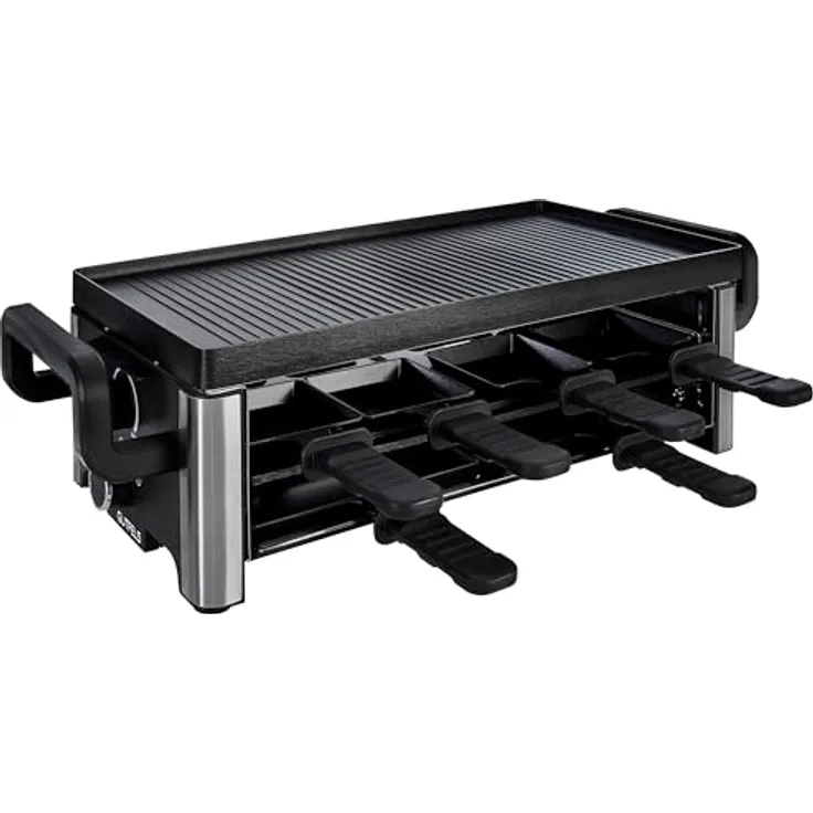 GUTFELS 8-Pfännchen-Raclette RACLETTE 4030 | Raclette Grill 8 Personen | 2100 W | Antihaftbeschichtung | Stufenlose Regulierung | Pizza-Pfännchen