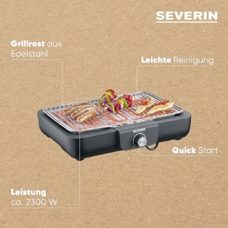 Severin Tischgrill PG 8554 mit Grillrost, 2300 W, Sofort einsatzbereit - keine aufwendigen Grillvorbereitungen – Bild 4