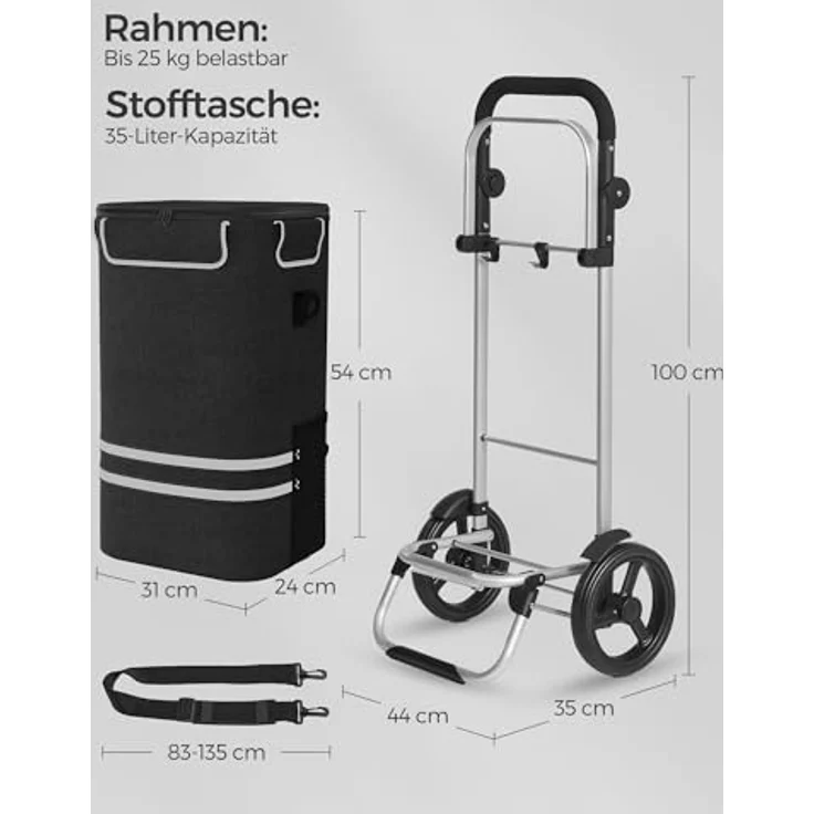 SONGMICS Einkaufstrolley, Trolley mit Kühlfach, 35 Liter, klappbar, abnehmbare Tasche, schwarz – Bild 5