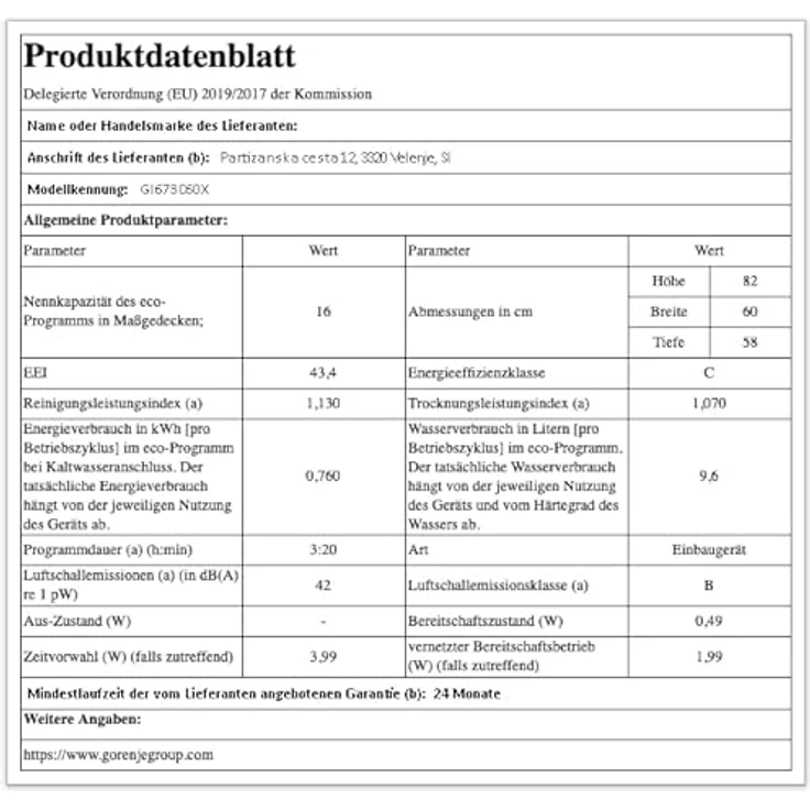 Gorenje GI673C60X Einbaugeschirrspüler, 16 Maßgedecke, Energieeffizienzklasse C, teilintegrierbar – Bild 11