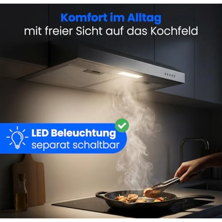 Bomann® Dunstabzugshaube DU 7613 inox, 60 cm Unterbau, Umluft- und Abluftbetrieb, 222 m³/h, LED-Beleuchtung, inklusive Montage-Material – Bild 5