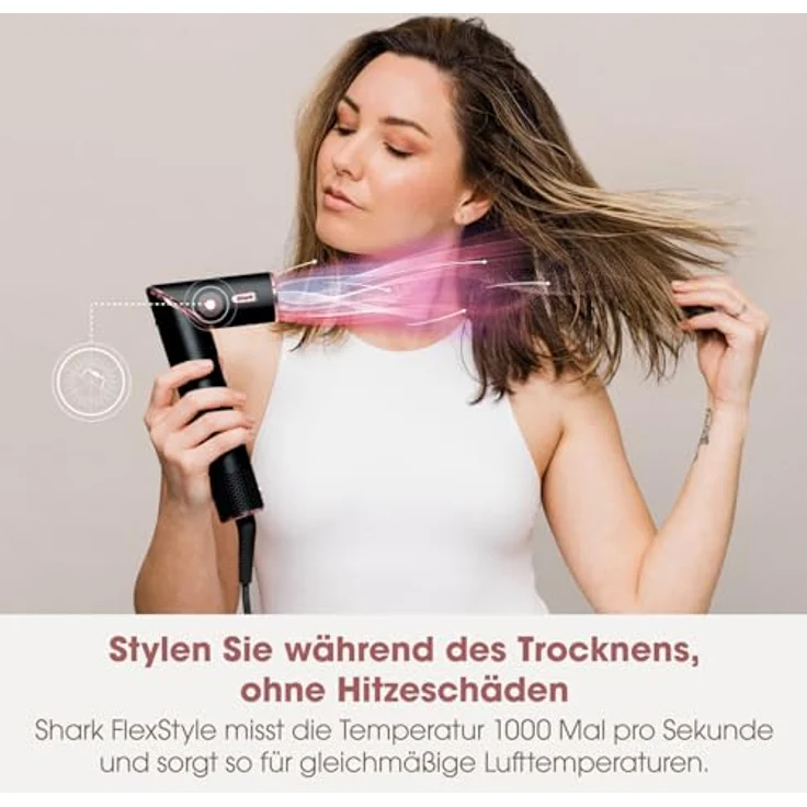 Shark FlexStyle 5-in-1 Luftstyler & Haartrockner, Auto-Wrap-Lockenaufsatz, Paddle-Bürste, Ovalbürste, Konzentrator, Diffusor, Aufbewahrungskoffer, Keine Hitzeschäden, Schwarz/Roségold, HD440EU – Bild 3