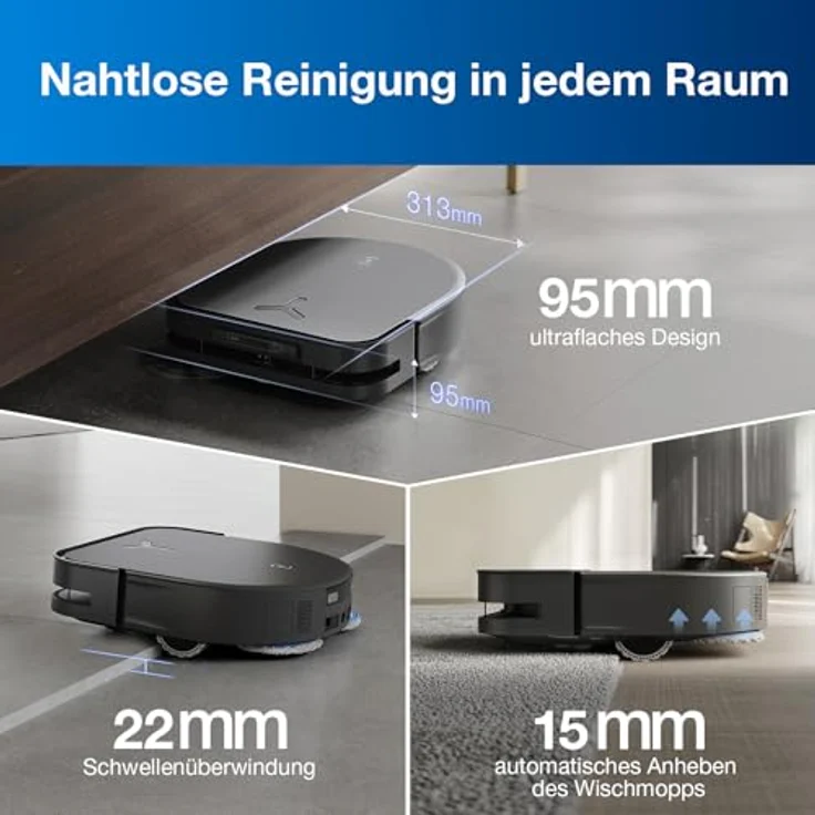 ECOVACS DEEBOT X5 PRO Omni, Saug- und Wischroboter mit 12800 Pa Saugleistung, ZeroTangle Anti-Verhedderung, TruEdge™ Randreinigung, Wischen mit 70 °C, intelligente AINA 2.0-Navigation, lange Akkulaufzeit – Bild 5
