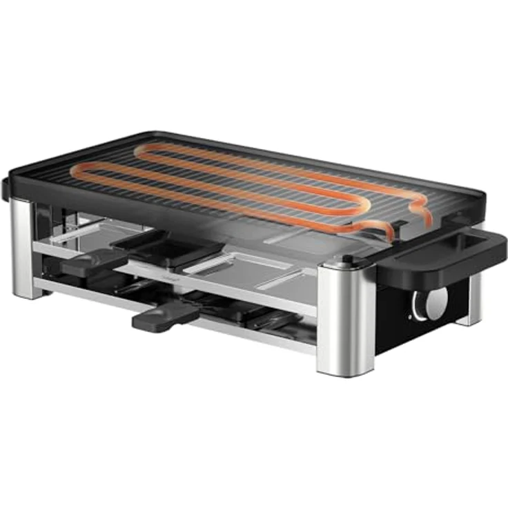 WMF Lono Selection Raclette Grill für 8 Personen, 1500 W, mit antihaftbeschichteten Pfännchen und variabler Temperaturkontrolle, Cromargan Edelstahl, schwarz – Bild 3