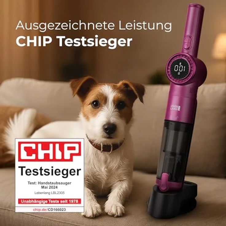 Lebenlang Akku-Handstaubsauger Kompakt, Beutellos, 17000PA Saugleistung, 2 Modi und LED-Display, pink – Bild 2