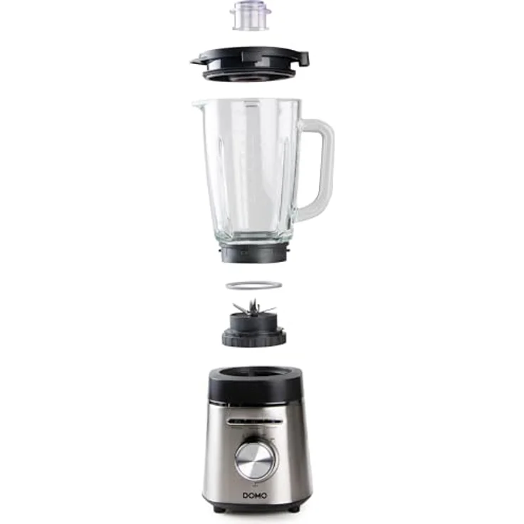 DOMO DO740BL Standmixer mit 1,75 L Glasbehälter, Edelstahl, 3 Modi (Smoothie, Autoclean, Crush), 4 Leistungsstufen, 1400 W, Silber/Schwarz – Bild 5