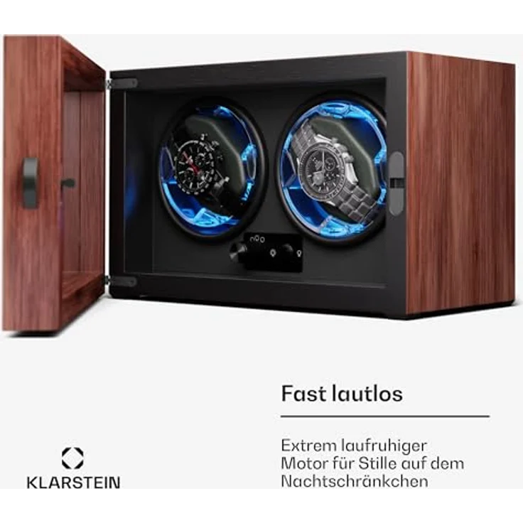 Klarstein Uhrenbeweger Brienz 2, Automatik-Uhrenwinder für 2 Uhren mit Acryl-Tür, Blaue LEDs, 4 TPD Einstellungen - Preisvergleich – Bild 4