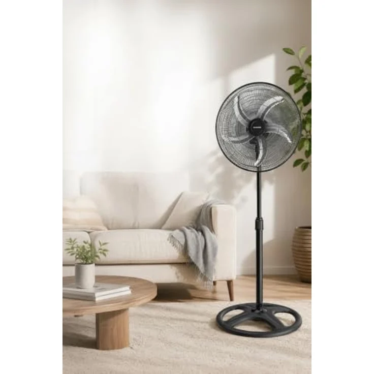 KUMTEL Standventilator KTF-340, 50 cm Durchmesser, 60 W, 70° horizontale Oszillation, höhenverstellbar, schwarz – Bild 5
