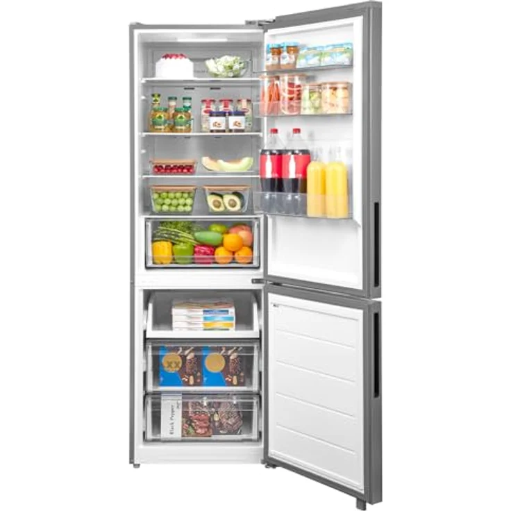 Midea MDRB548MME46, Kühl-Gefrierkombination mit 401 l, 8 kg/24h, E-Energieeffizienz, Edelstahl, Fresh Zone Fach – Bild 1