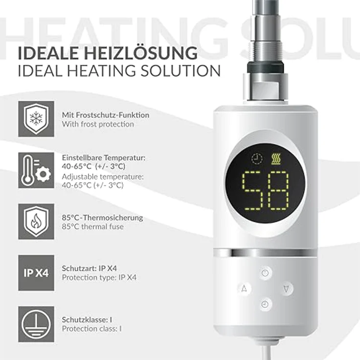 LuxeBath Heizstab 600W Weiß, mit Thermostat und LCD Bildschirm Temperaturregler, korrosionsbeständig, schnelle Aufheizzeit – Bild 5