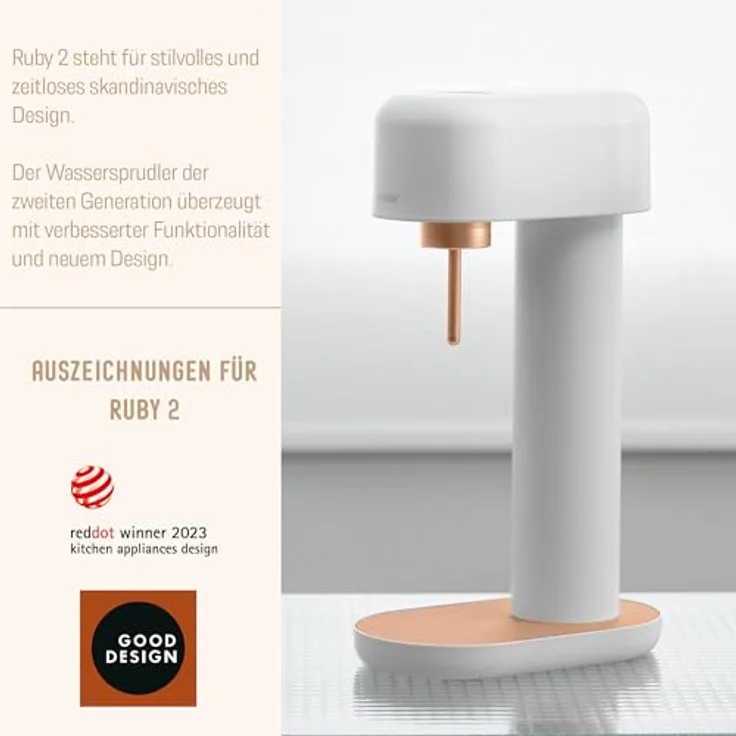 Mysoda Ruby 2 Basispaket Wassersprudler aus Aluminium mit 1-Liter-Wasserflasche - Weiß-Kupfer – Bild 3