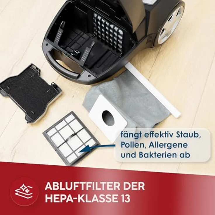 MPM Staubsauger mit Beutel MOD-54, 850 W, HEPA 13 Filter, 5 Düsen, 3,5L Staubbeutel, Teleskoprohr, ideal für Teppiche und Hartböden – Bild 3