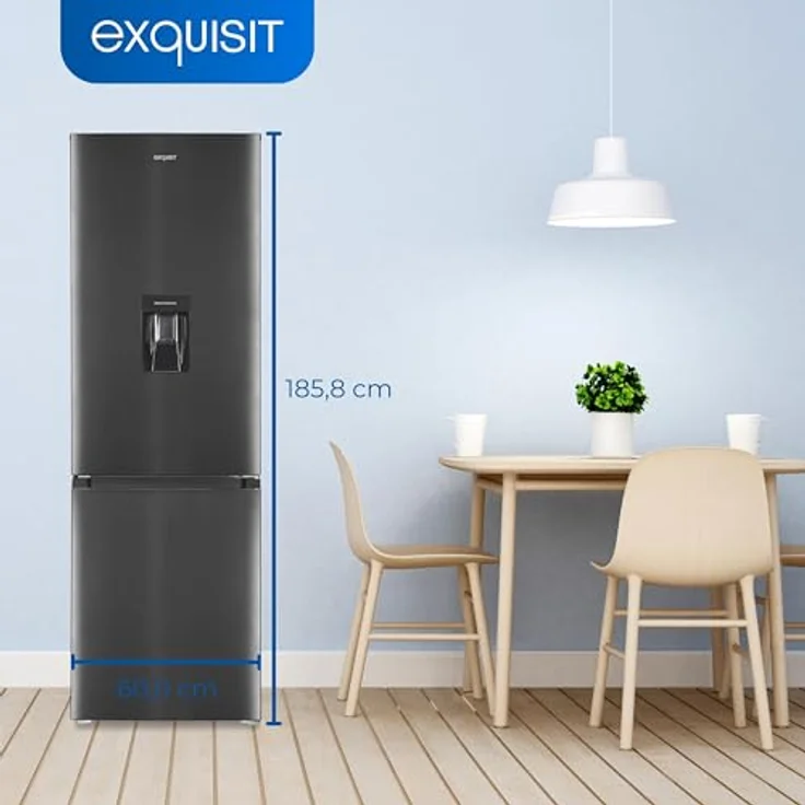 Exquisit Kühl-Gefrierkombination KGC320-95-E-WS-040C inoxlook-az | 313 l Nutzinhalt | Kühlgefrierkombination freistehend mit Wasserspender | Alarm | 4 Sterne gefrieren – Bild 3