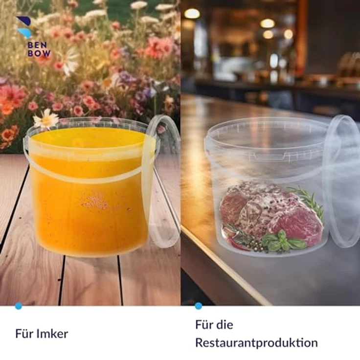 BenBow Eimer mit Deckel 10l transparent 1x 10 Liter - lebensmittelecht, stabil, luftdicht - Aufbewahrungsbehälter aus Kunststoff, mit Henkel - leer – Bild 4