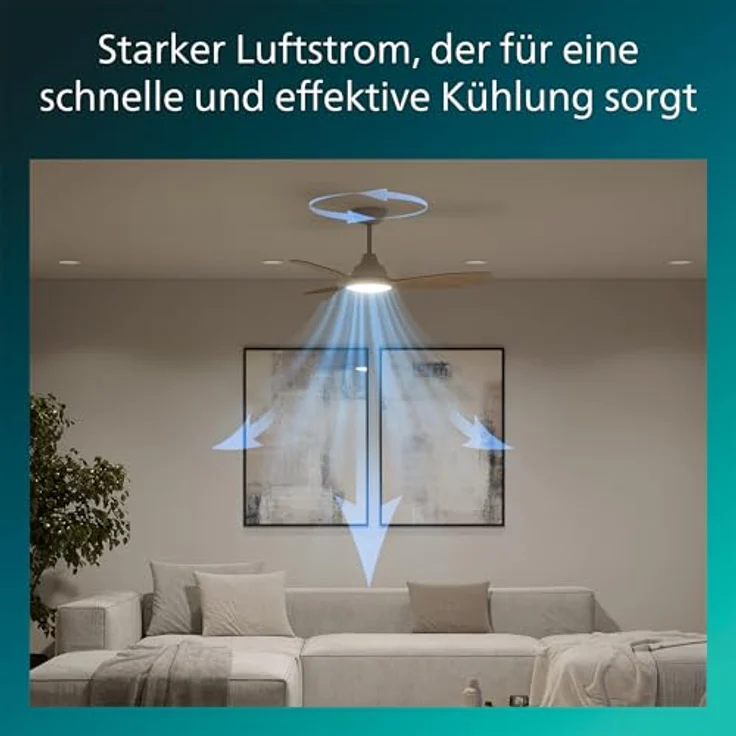 Philips Olas Deckenventilator mit LED-Leuchte, 106 cm, 2650 Lumen, dimmbar, 3 Flügel, einstellbares Licht 3000 K - 6500 K, weiß/Holz, inklusive Fernbedienung – Bild 3