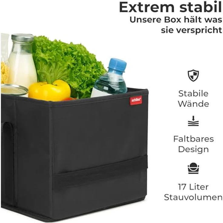 achilles Einkaufstasche Smart-Box, faltbar, wiederverwendbare Tragetasche, 17 Liter, schwarz, 37 cm x 23 cm x 21 cm – Bild 5
