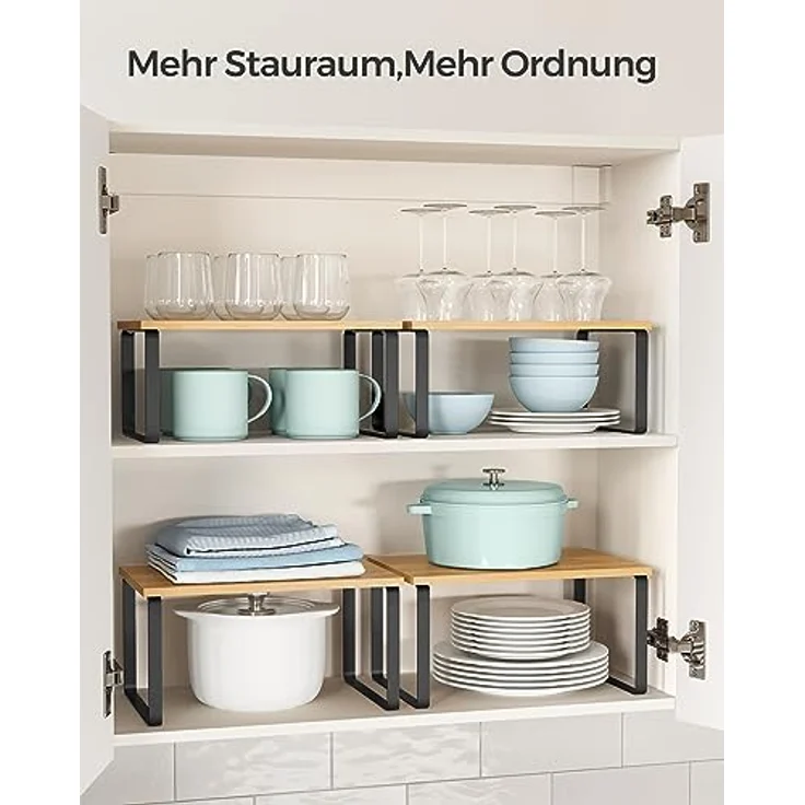 SONGMICS Gewürzregal, 2er Set Küchen-Organizer, Küchenregal, Schrank-Organizer Küche, erweiterbar, kleines Regal, stapelbar, Metall und Holzwerkstoff, tintenschwarz-naturbeige KCS02NB – Bild 5