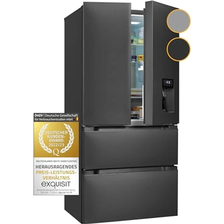 Exquisit FD490-160-WS-200E French-Door-Kühlschrank, freistehend, inoxlook-az, Wasserspender, Wassertank, Breite 83.6 cm – Bild 2