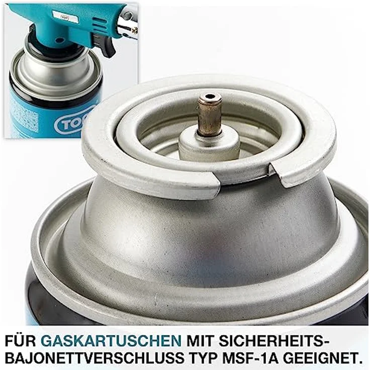 TOM GB-227 Lötbrenner, Flambierbrenner Set mit 1300°C Flammentemperatur, Piezozündung, optional 4x 224g Gaskartuschen – Bild 2
