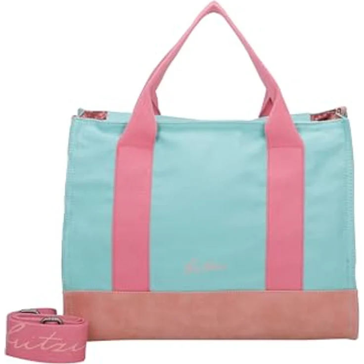 Fritzi aus Preußen Handtasche, große Canvas Tasche 40 cm, abnehmbarer Schulterriemen, Türkis – Bild 1
