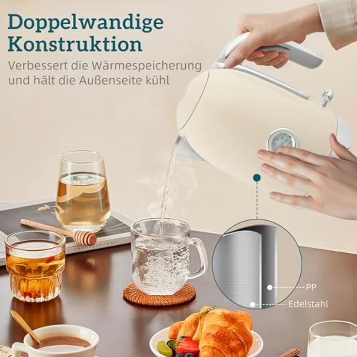 HOMCOM Toaster- und Wasserkocher-Set, 2 Schlitze Toaster mit 7 Bräunungsstufen und 1,7 L Wasserkocher, cremeweiß – Bild 4