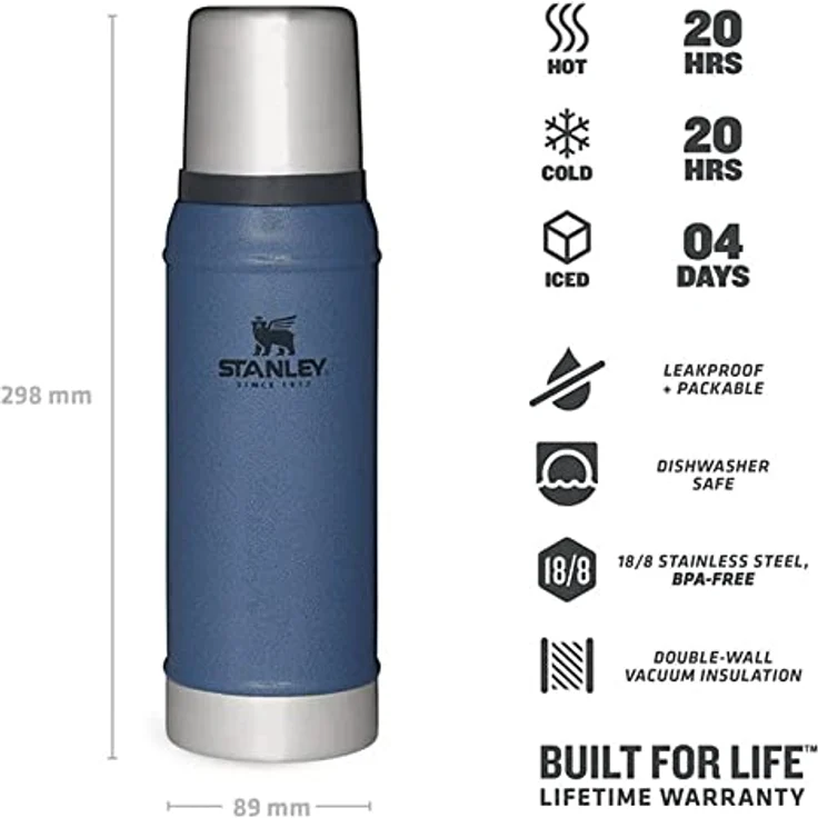 Stanley Classic Legendary Thermosflasche 750ml Hammertone Lake - Edelstahl Thermoskanne - BPA–Frei - Thermos Hält 20 Stunden Heiß oder Kalt - Deckel Fungiert Auch als Trinkbecher - Spülmaschinenfest – Bild 3