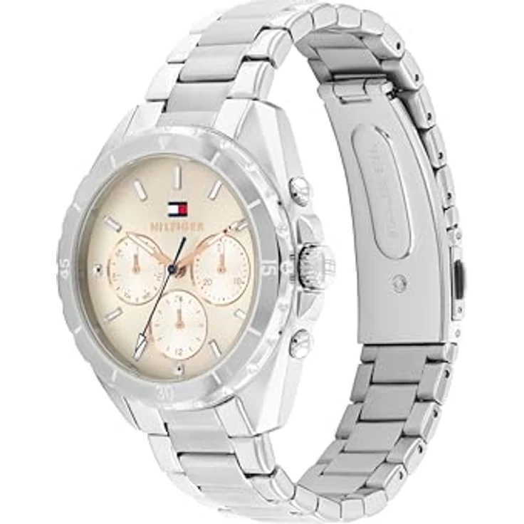 Tommy Hilfiger MELLIE 1782782, Multifunktionsuhr Damen, Quarzuhr, Edelstahlarmband, analog, graues Zifferblatt, silberfarben, mit Glassteinen – Bild 2