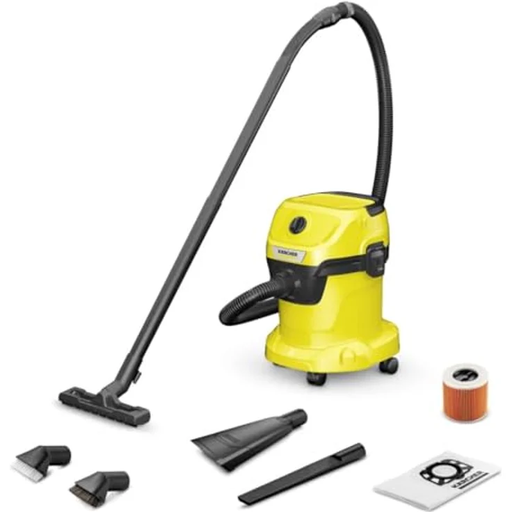 Kärcher WD 3 V-15/4/20 Auto Nass- und Trockensauger, Grau/Gelb/Schwarz, 4 m Flexischlauch, Teleskopisch, 1000W – Bild 1
