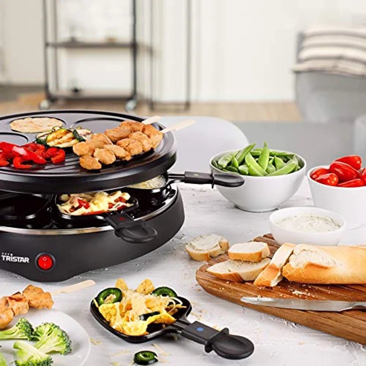 Tristar RA-2998, Raclette für bis zu 6 Personen mit 6 Pfännchen und Crêpe-und Grill-Bereich-Durchmesser 29 cm, 800 W, schwarz – Bild 4