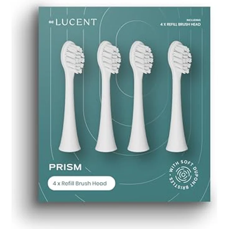 Be Lucent Prism Sonic Zahnbürstenköpfe, 4er-Pack mit weichen Dupont-Borsten und Zungenschaber, weiß – Bild 2