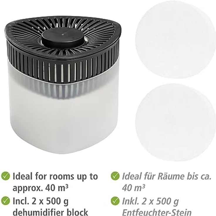 WENKO Raumentfeuchter Prisma, 2x500 g Feuchtigkeitskiller, reduziert Schimmel & Gerüche, nachfüllbar, ohne Strom, inkl. Auffangschale – Bild 2