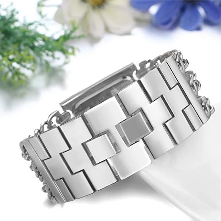 JewelryWe 3pcs Damen Uhren, Elegant Analog Quarz Armbanduhr mit Strass, rechteckiges Gehäuse und dreifach Panzerkette Armband, Gold & Silber – Bild 5