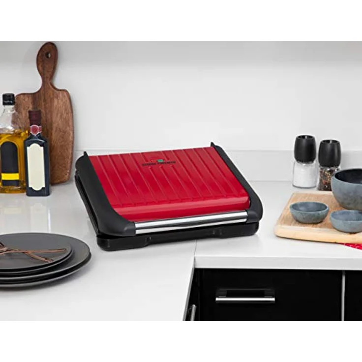 George Foreman 25050-56 Fitnessgrill Entertaining Steel, Kontaktgrill, Panini- und Sandwichgrill, 33 x 22 cm große Grillfläche für bis zu 7 Portionen, Edelstahl-rot – Bild 7