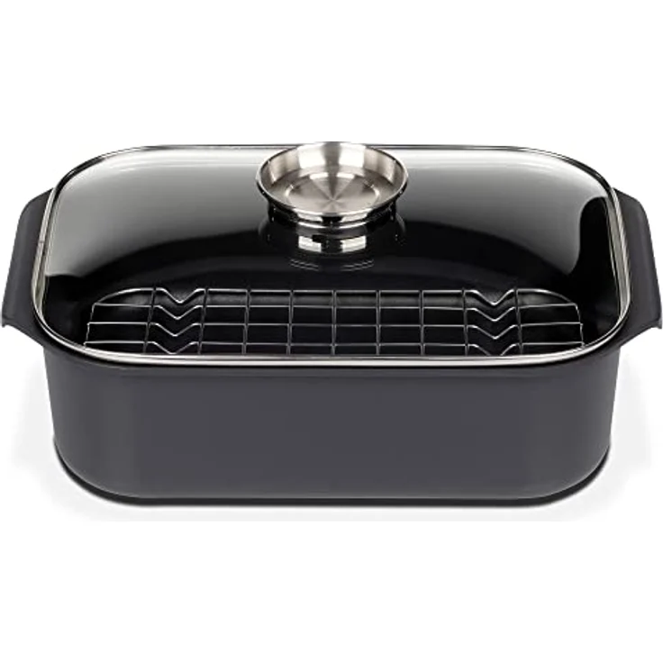 GSW Rechteckbräter Gourmet mit Aroma-Glasdeckel und Grilleinsatz, Aluguss, ø ca. 40 x 26 x H 11cm – Bild 2