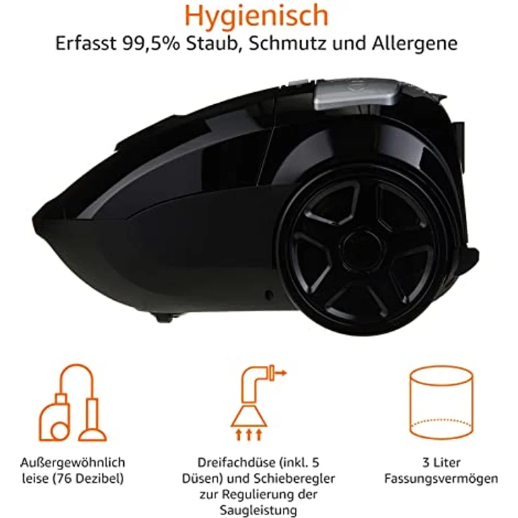 AmazonBasics – Staubsauger mit Beutel, leistungsstark, für Hart- und Teppichböden, HEPA-Filter, mit Geschwindigkeitskontrolle, 700 W, 3,0 l, EU – Bild 3
