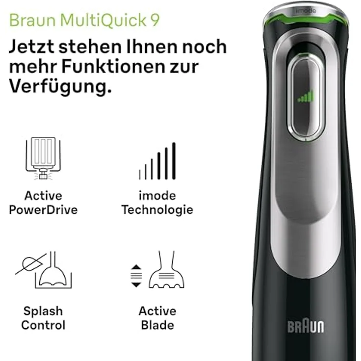 Braun MQ 9187XLI Stabmixer, 1200W, mit Active PowerDrive, inkl. Pürierstab, XL Foodprozessor Gemüsestampfer, Zerkleinerer & Schneebesen, schwarz, edelstahl – Bild 2