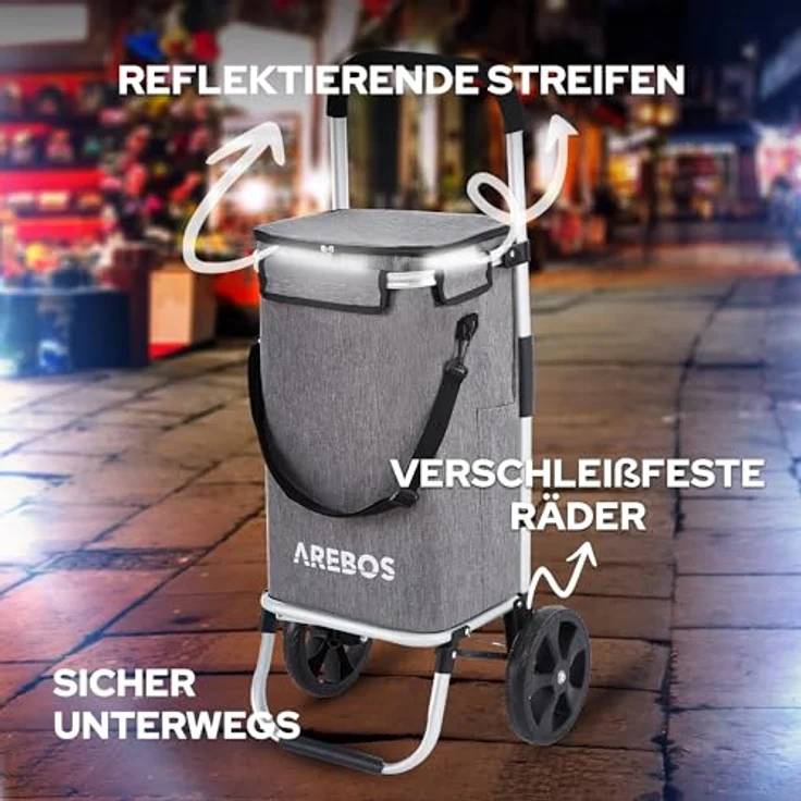 Arebos 3in1 Einkaufstrolley | Trolley groß 56 Liter mit Kühlfach | Einkaufswagen klappbar und leicht | Handwagen Grau – Bild 5