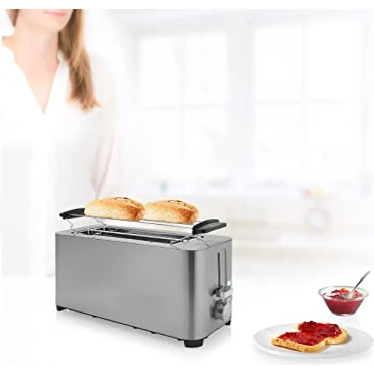 Princes 142402 Doppel-Langschlitztoaster, 2 lange Schlitze, 1400 W, Edelstahl, 4 kleine oder 2 große Scheiben, Brötchenaufsatz, 7 Bräunungsstufen, Krümelschublade, silber – Bild 2