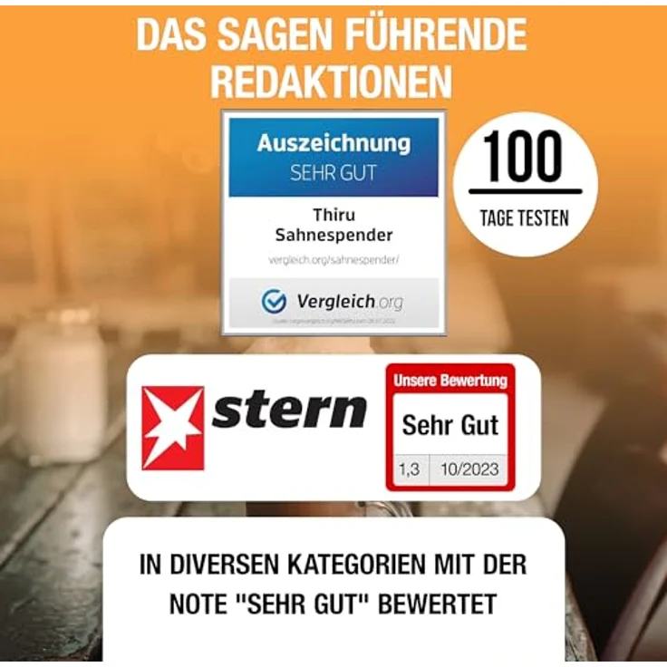 Thiru Sahnespender 500ml, inkl. Toolbox, 3 Edelstahl Tüllen, eBook mit 50 Rezepten, rot, für Schlagsahne, Espuma & warme Speisen, note "sehr gut" – Bild 3