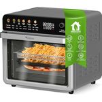 TurboTronic Multi-Smart-Ofen - 16in1 Heißluftofen & Dörrautomat 2200W Power 34L bis 6kg Pommes Backofen mit Dörrfunktion 40-350°C Drehspieß Grill Airfryer kleine Tisch Pizzaofen, Edelstahl