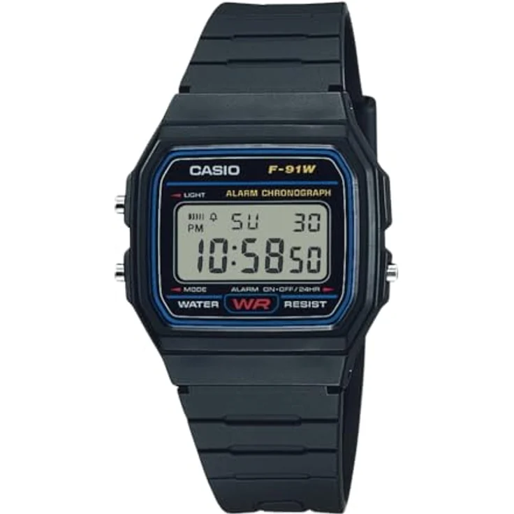 Casio F-91W-1cr, Analog-Digital Armbanduhr mit beleuchtetem Ziffernblatt, schwarz – Bild 1
