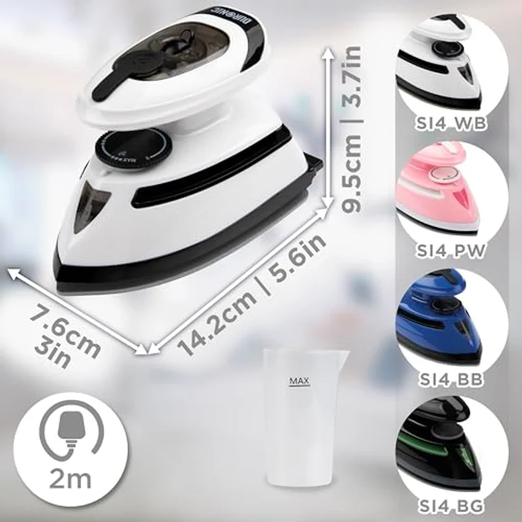 Duronic SI4 WB Mini Reisebügeleisen, 420W Dampfbügeleisen mit variabler Temperaturregelung und 2m Kabel, Schwarz-Weiß – Bild 2