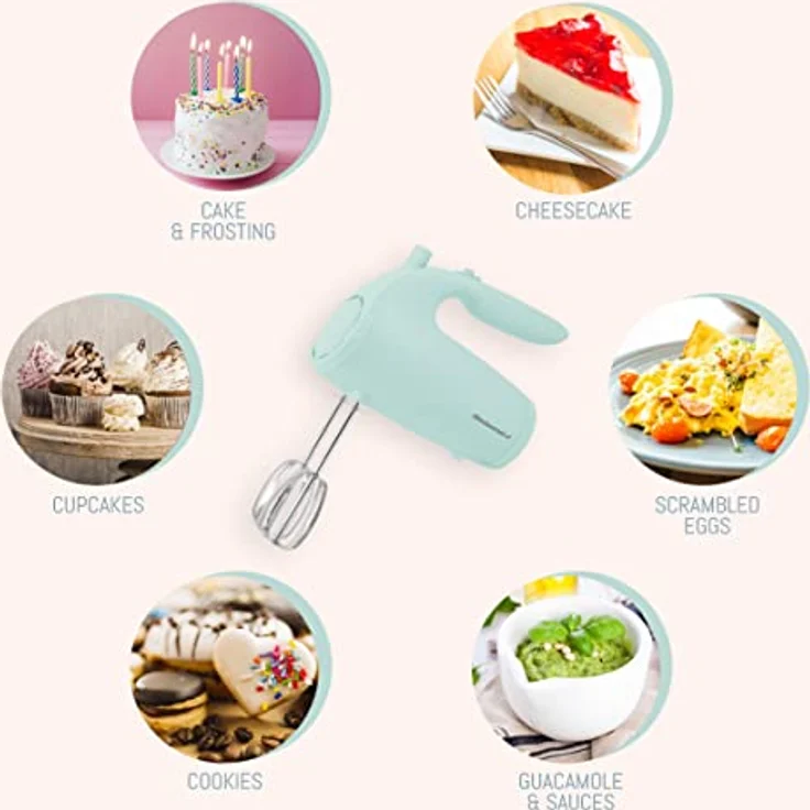 Elite Gourmet EHM003M Ultra Power Electric 5-Speed Kitchen Hand Mixer with 2 Extra Wide Stainless Steel Smooth Creamy Whipped Mixtures Plus Convenient, Beater Storage, Mint Blue – Bild 5
