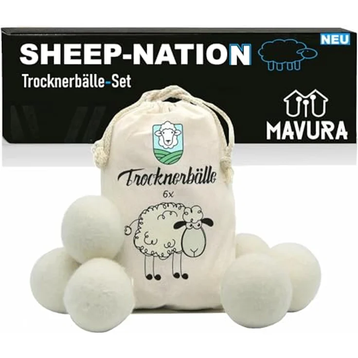 MAVURA SHEEP-NATION Trocknerbälle 6er Pack, Premium Schafwolle, Weichspüler Alternative, hypoallergen, energiesparend – Bild 2