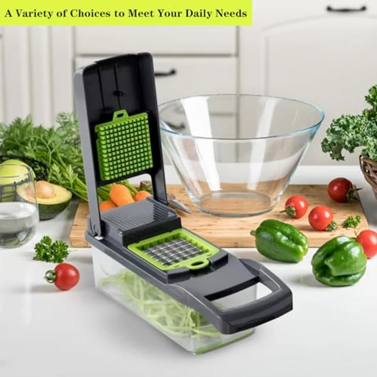 Luazvilkpsar 14 in 1 Gemüseschneider Mandoline, Multifunktionaler Küchenschneider mit 6 Edelstahlklingen, Julienne- und Würfelfunktion, BPA-frei, inklusive Behälter und Zubehör – Bild 5