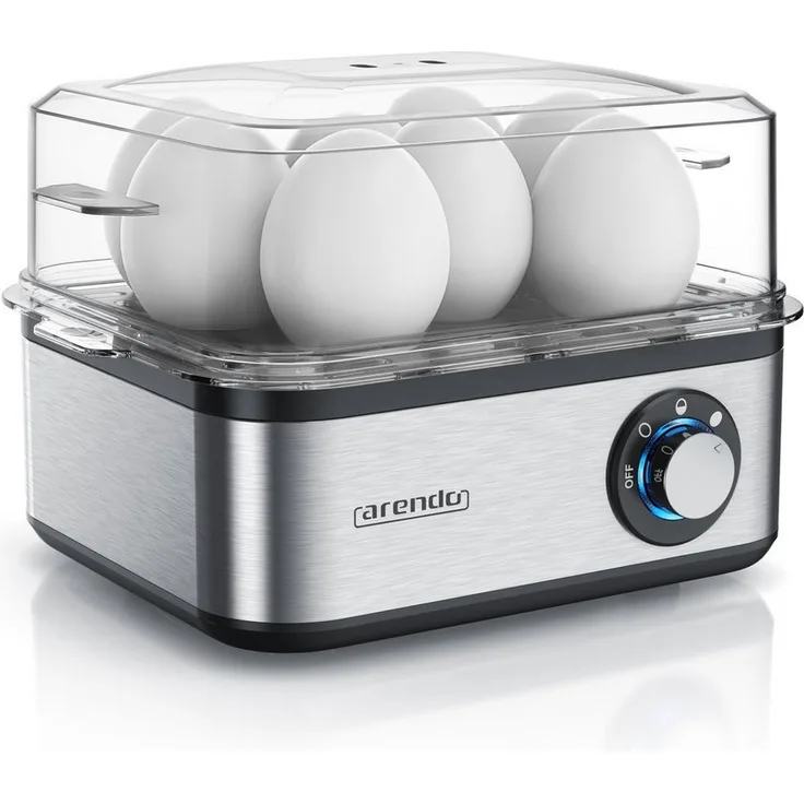 Arendo Eierkocher EIGHTCOOK, 500 W, 8-fach, Edelstahl, Warmhaltefunktion, Härtegrad einstellbar - bis zu 8 Eier, blau