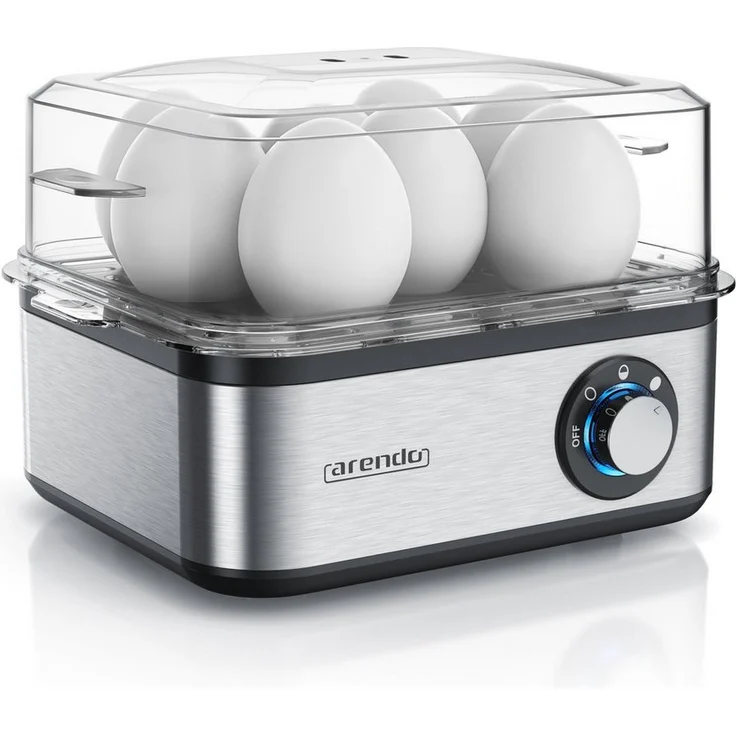 Arendo Eierkocher EIGHTCOOK, 500 W, 8-fach, Edelstahl, Warmhaltefunktion, Härtegrad einstellbar - bis zu 8 Eier, blau